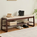 CozyDH Shoe Storage Bench with Cushion, Entryway Shoe Bench with 2 Shelf, Wooden Shoe Organizer, Solid Wood Legs, for Hallway, Bedroom (Walnut 47")