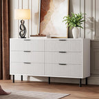 GarveeHome White Fluted 6 Drawer Dresser, Wide Wood Double Dresser with Metal Legs and Handles, Modern Chest of Drawers with Anti-Tipping Design for Bedroom Living Room, Hallway