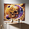 Ambesonne Trippy Tapestry, Neo Traditional Floral Ornate Skull with Earthy Leaves Space Scenario, Fabric Wall Hanging Decor for Bedroom Living Room Dorm, 28" X 23", Apricot Blue Violet Taupe