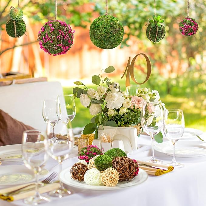 Yunsailing 36 Pcs Moss Decorative Balls for Centerpiece Bowls and Rattan Wicker Balls Handmade Moss Orbs Vase Filler for Garden Wedding Home Christmas Party Decoration(Elegant Colors)