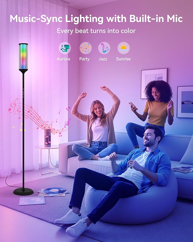 JOOFO Glass Shade RGBICW Corner Floor Lamp, 16 Million Colors Smart LED Ambient Mood Lighting with App & Remote Control for Modern Home Decor, Bedroom, Living Room, Gaming Room