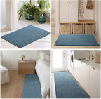 Waffle Runner Rug Bathroom, Long Boho Bathroom Rugs Non Slip Washable Super Absorbent Quick Dry Farmhouse Bath Decor, 72"x24" Denim Blue