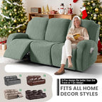 VANSOFY Recliner Couch Cover, 8-Pieces Stretch Recliner Sofa Cover Soft Jacquard Reclining Slipcover Furniture Protector with Elastic Bottom for Kid, Pets(3 Seat,Bean Green)