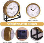 Modern Golden Table Clock on Stand, Decorative Desk and Shelf Clock, Mantel Clock Farmhouse Clock Non-Ticking, Home Décor for Living Room, Bedroom, Bedside, Desk, Gift Clock (Gold)