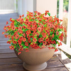 Artificial Fake Mums Plants Flowers for Outdoor Outside Fall Autumn, 12 Bundles Faux Silk Red Daisy UV Sun Resistant Look Real for Porch Patio Home Window Box Yard Planter