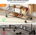 Heavy Duty Clothes Rack, Rolling Clothing Rack for Hanging Clothes Load 650 LBS with 2 Sturdy Shelves, Metal Garment Rack with Wheels for Bedroom, Laundry Room, Retail Store, Silver