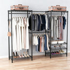 Clothes Rack, Heavy Duty Clothes Rack, Large Wire Closet Garment Rack, Freestanding Expandable Metal Clothing Rack with 4 Hanging Rods, 6 Shelves, and 4 Hangers for Hanging Clothes, Black