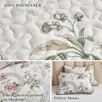 Flysheep 2 Pieces Quilt Set Twin Size, Beige Floral Reversible Bedspread Coverlet Set, Soft Microfiber Lightweight Bed Cover for Kids (68" x 86", 1 Quilt+ 1 Pillow Sham)
