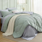 Bedsure Full Size Comforter Set - 7 Pieces Reversible Sage Green Bedding, Full Size Bed Set for All Seasons, Bed in a Bag with Down Alternative Comforter, Sheets, Pillowcases & Shams