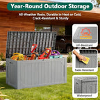 Outdoor Storage Box, 100 Gallon Deck Box Outdoor Storage Bench Outside Waterproof Resin Storage Bench, Lockable Patio Cushions, Garden Tools Storage For Furniture, UV Resistant(Gray)