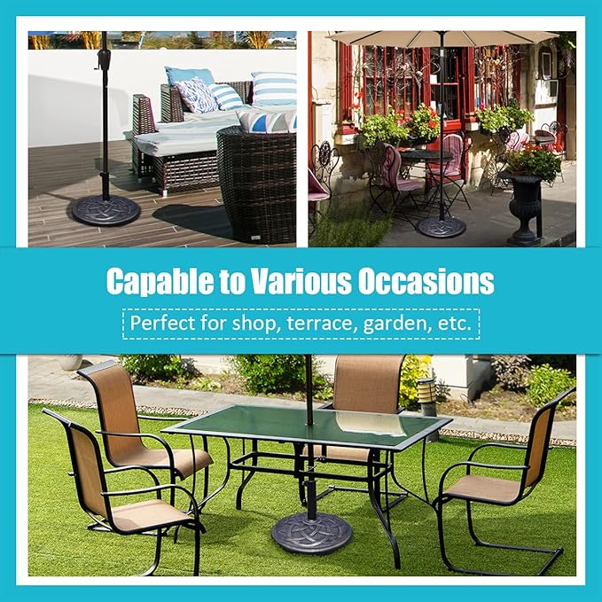 Tangkula 43 lbs Heavy Duty Resin Umbrella Base, Round Parasol Holder with Adjustable Knob for Φ1.5-Φ1.9 Pole, with Beautiful Decorative Pattern, Easy Setup