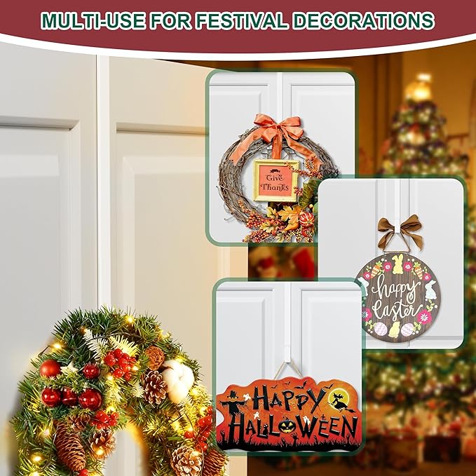 15" Reversible Wreath Hanger for Front Door, Fits Most Doors up to 1-3/4", Heavy Duty Steel Over The Door Hooks Hold up to 80 LBS for Spring & Easter Wreaths, Seasonal Door Decor (White 1 Pack)