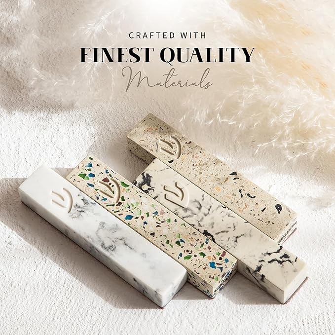 SURI Concrete Mezuzah for Door - Self-Stick Modern Mezuza Case with Non Kosher Scroll & Gift Box | Marble White, 4 inch & 5 inch Mezuzahs with Scroll for Door | Judaica Gift