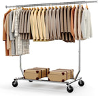 HOKEEPER Clothes Rack with Lockable Wheels Height Adjustable Clothing Rack Clothing Rack 300LBS Commercial Grade Portable Closet for Bedroom, Living Room, Laundry, Balcony, Silver