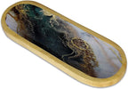 Bless-International Traditional-Handmade-Tray-Burner Wooden-Trat-Incense-Stick-Holder Ash-Catcher-Stand for-Aromatherapy-Meditation-Yoga (Green White Agate, 11x4x1.22 Inches)