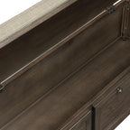 OSP Home Furnishings Dover Coastal Lift-Top Storage Bench with Shutter Face Styling, Dark Walnut Finish with Beige Fabric Cushion