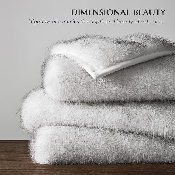 EVERGRACEHOME Luxury Faux Fur Throw Blanket, Soft Fluffy Faux Mink Blankets for Bed, Couch, Sofa, Thick Cozy Plush Warm Fur Throws with Reversible Velvet, Frosted White Wolf, 60"x80"