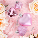 24PCS Valentines Day Heart Ornaments, Pink Heart Shaped Ornaments, 2 Sizes Heart Hanging Ornaments, Glossy Heart Baubles Hanging Decorations for Valentine's Day Wedding Anniversary Home Party Decor