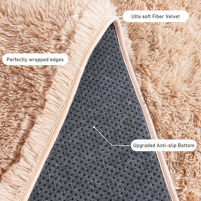 Rugs for Living Room 10x14, Soft Shaggy Modern Shag Area Rug for Bedroom, Upgrade Non-Slip Plush Fluffy Carpet for Kids Boys Girls Room Home Decor Aesthetic, Camel
