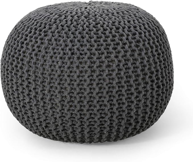 Nahunta Knitted Round Pouf - Cotton - Gray