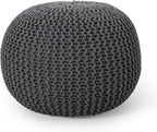 Nahunta Knitted Round Pouf - Cotton - Gray