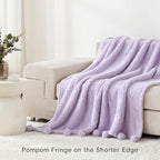 HORIMOTE HOME Ultra Soft Cozy Sherpa Throw Blanket with Pompom Fringe, Light Weight Warm Decorative Boho Style Plush Throw Blanket Cover for Couch, Sofa, Bedroom,Travel, Outdoor, 50”x60”, Purple