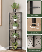 5-Tier Corner Shelf, Corner Bookcase, 55.2" Tall Vertical Display Rack, Plant Stand, Open Storage Shelf, for Living Room, Bedroom, Study, Kitchen, Greige and Black TCJ12BG
