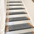 PURE ERA Bullnose Carpet Stair Treads Set Tape Free Non-Slip Indoor Stair Protectors Pet Friendly Rugs 9.5" x 30"(2 Pieces,Grey Rectangular)