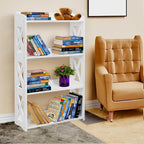 White Bookcase by Natural Wood, 4 Tier Bookshelf, Small Book Shelves Freestanding Display Storage Shelves. Open Bookshelf for Bedroom, Living Room and Office (White, 4 Tier)