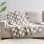 CozeCube Super Soft Fullfy Microfiber Reversible Knitted Blankets, Warm Cozy Fuzzy Plush Throw, Grey and White Checkered Throw Blanket for Couch Bed Sofa, 50" x 60"