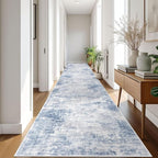 IOHOUZE Abstract Runner Rug 3x18 Ft Washable Runners for Hallways, Non Slip Kitchen Runner Printed Faux Wool Entryway Runner Indoor, Modern Abstract Floor Carpet for Hall Stair, Light Blue White