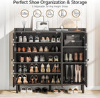 ONBRILL Shoe Cabinet with 3 Doors and Adjustable Shelves, 30 Pairs Shoe Storage Cabinet, 40 Inch Tall Farmhouse Shoe Rack Shoe Organizer Cabinet for Entryway Living Room Closet, Black