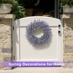 20 Inch Summer Spring Wreaths for Front Door Romance Lavender Wreath, Elegant Artificial Front Door Wreath for All Season Spring Decorations for Home Wall Entryway Farmhouse Porch Room Decor