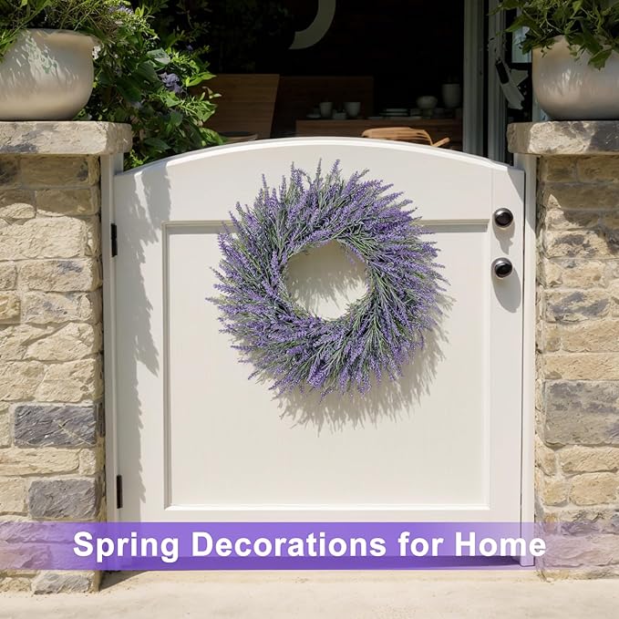 20 Inch Summer Spring Wreaths for Front Door Romance Lavender Wreath, Elegant Artificial Front Door Wreath for All Season Spring Decorations for Home Wall Entryway Farmhouse Porch Room Decor