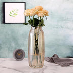 Large Amber Glass Vase for Flowers Brown Tall Glass Vases,H-12.6" Simple Striped Design for Home Floor Decor,Farmhouse Decor, Centerpiece Coffee Table Decorations