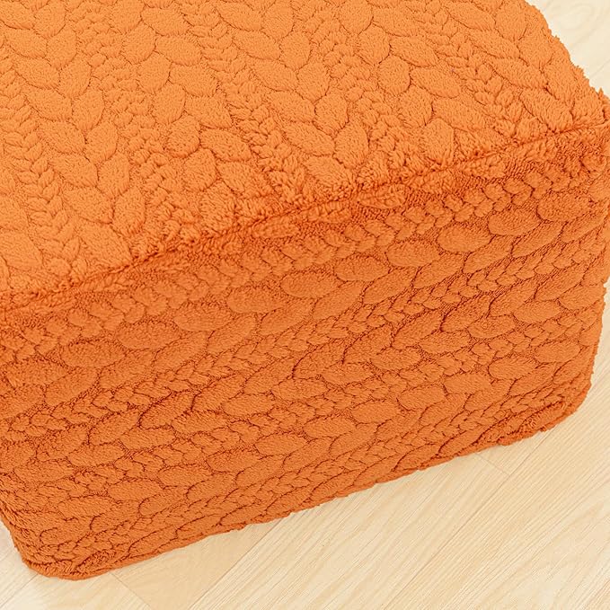 20x20x14 Inches Fluffy Square Pouf Ottoman - Plush Furry Ottoman Foot Rest Stool with High-Density Foam, Versatile Floor Seating for Living Room (Burnt Orange)