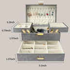 Dajasan Jewelry Organizer Box, Large Velvet Jewelry Boxes for Women Girls, Compact 3 Layers Jewelry Storage Case with Drawer, Movable Metal Stand, Modern, Gift Idea (Grey)