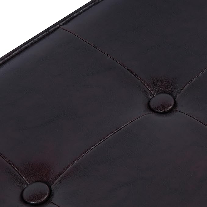HomePop Leatherette Tufted Square Storage Ottoman with Hinged Lid, Brown Small
