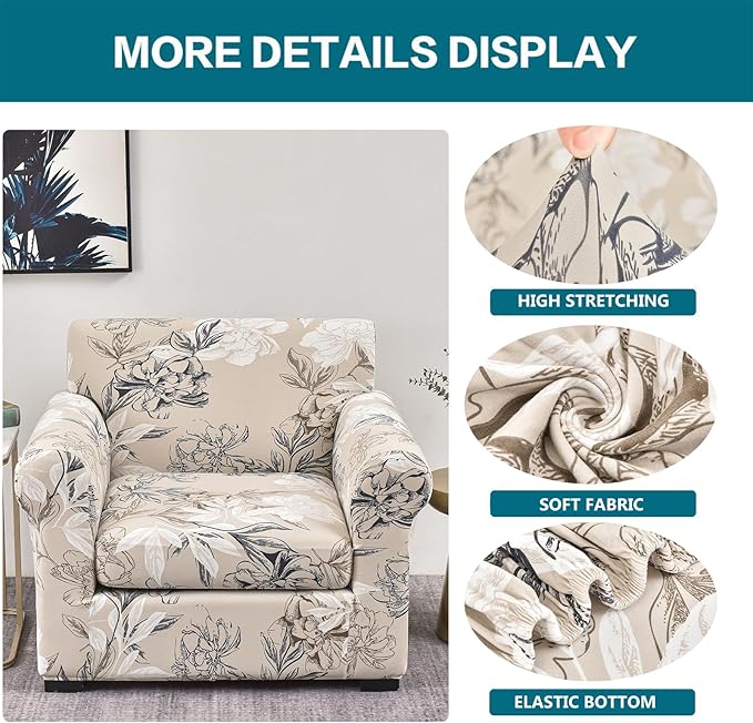 KRFOONN 2 Piece Chair Covers Printed Sofa Covers Couch Covers Washable Armchair Sofa Couch Slipcover Furniture Protector with Elastic Bottom for Living Room (Armchair, 26), Small
