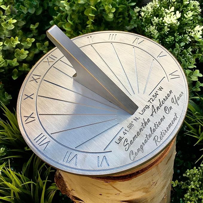 Retiremement Gift Sundial Custom Engraved - Unqiue for Your Location Retiremement Gift for Men or Women - 65th Birthday Celebration Gift - Gift for Collegue, Friend or Family (6 inch)