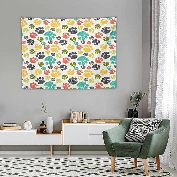 VUMIVI Dog Paw Tapestry Hand Painted Colorful Animal Footprints Doodle Kids Painting Tapestry Wall Hanging for Living Room Bedroom Dorm Classroom Aesthetic Decor W40xL30in