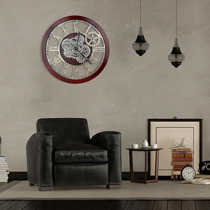 HOIBAI Large Wall Clock, Wall Clocks for Living Room Decor 30 Inch Farmhouse Vintage Rustic Kitchen Wall Decor Vintage Roman Oversized Wall Clock for Home Bedroom House , Moving Gears Clock