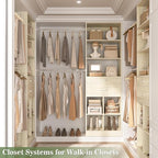 Closet System, 4-8 FT Closet Organizer Systems with 2 Wooden Drawers and 5 Hanging Rods, Can Fit 60 to 96 inch Walk-in Closet System, Greige Oak