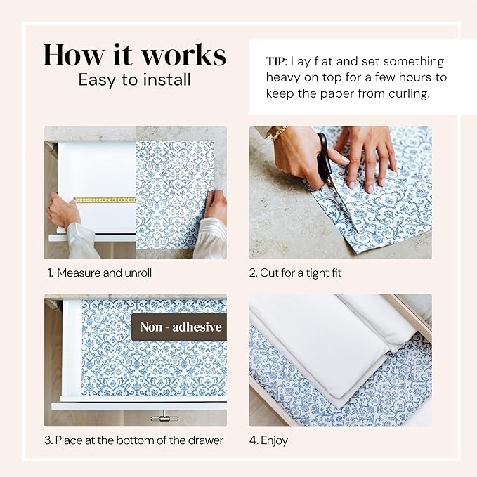 Scented Drawer Liner Sheets - 14" x 19.5" (Royal Damask) Pacific Sandalwood Non-Adhesive Paper Liners & Shelf Paper for Dressers, Cabinets & Bathroom Drawers, Birthday Present Idea