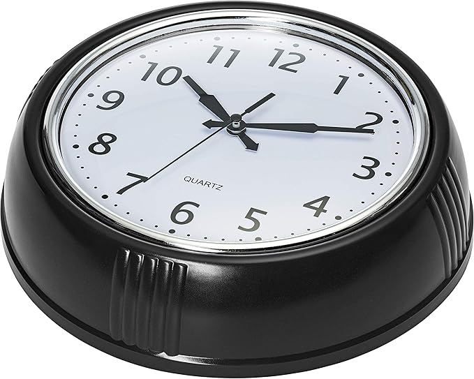 Bernhard Products Black Wall Clock Retro Silent Non Ticking 9.5 Inch Round Battery Operated Quality Quartz Easy to Read for Home Kitchen Office Classroom School Clocks Sweep Movement Vintage Décor