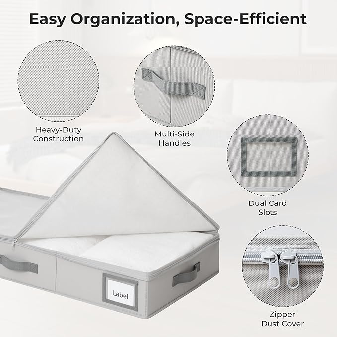 GRANNY SAYS Under Bed Storage, Underbed Organizer with Zipper Lid for Bedroom, Grey Clothing Storage Bins for Blankets, Clothes, Shoes, 2 Pack