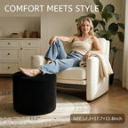Round Boucle Pouf Ottoman Footrest – Soft & Lightweight Footstool with Full Foam Filling for Living Room, Bedroom