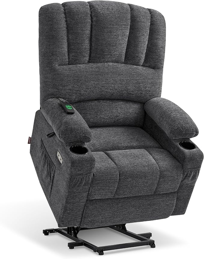 MCombo Large Power Lift Recliner Chair for Elderly, Lift Chair with Heat and Massage, 3 Positions, USB Charge Ports, Cup Holders, Fabric 7099 (Large, Dark Grey)