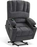 MCombo Large Power Lift Recliner Chair for Elderly, Lift Chair with Heat and Massage, 3 Positions, USB Charge Ports, Cup Holders, Fabric 7099 (Large, Dark Grey)