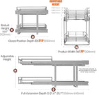 2-Tier Cabinet Pull Out Shelves (20" W x 22" D), Slide Out Shelves for Kitchen Cabinets, Metal Pots and Pans Organizer for Under Cabinet